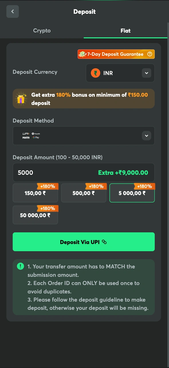 Make your first deposit to fund your account for BC Game slots.